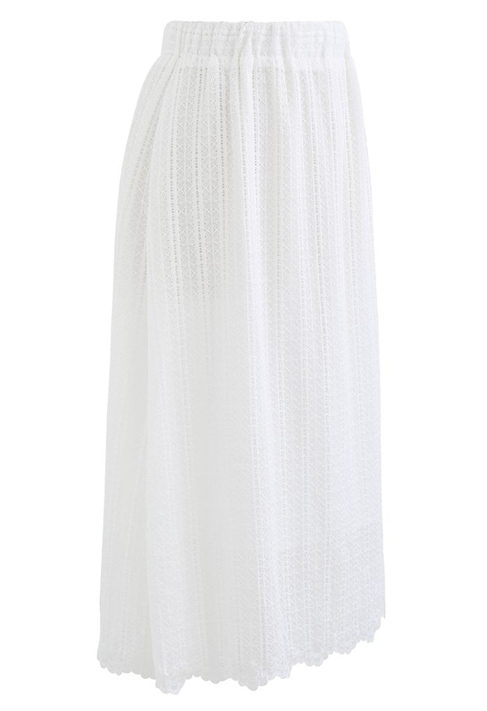 Soft Floral Lace Midi Skirt in White