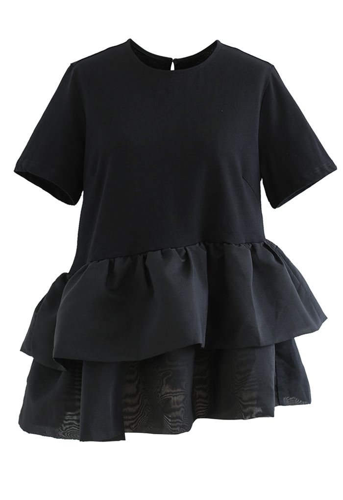 Tiered Organza Spliced Dolly Top in Black - Retro, Indie and Unique Fashion