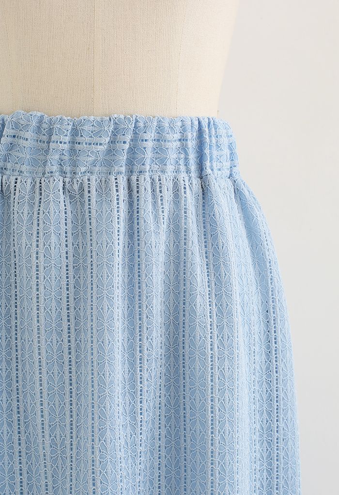 Soft Floral Lace Midi Skirt in Blue - Retro, Indie and Unique Fashion