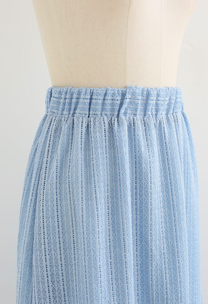 Soft Floral Lace Midi Skirt in Blue - Retro, Indie and Unique Fashion