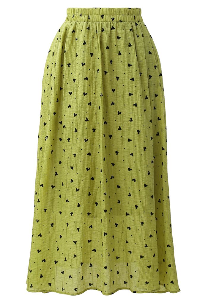 Black Velvet Heart Side Pocket Midi Skirt in Moss Green