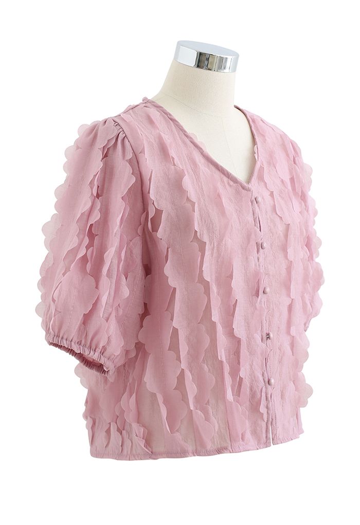 3D Flower Button Down Top in Pink