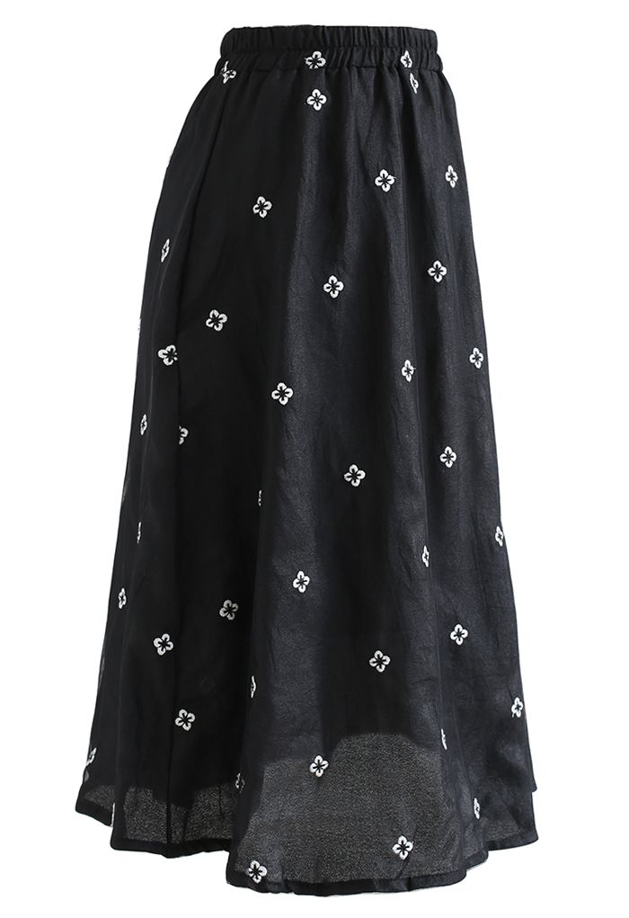 Embroidered Daisy Mesh Overlay Skirt in Black - Retro, Indie and Unique ...