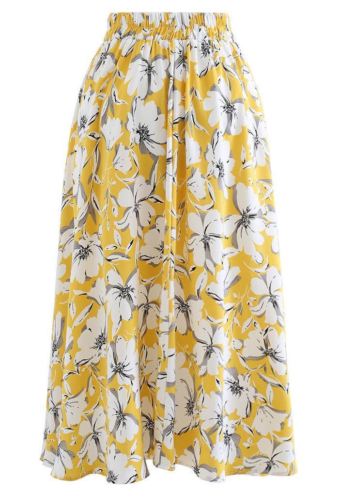 White and clearance yellow midi skirt