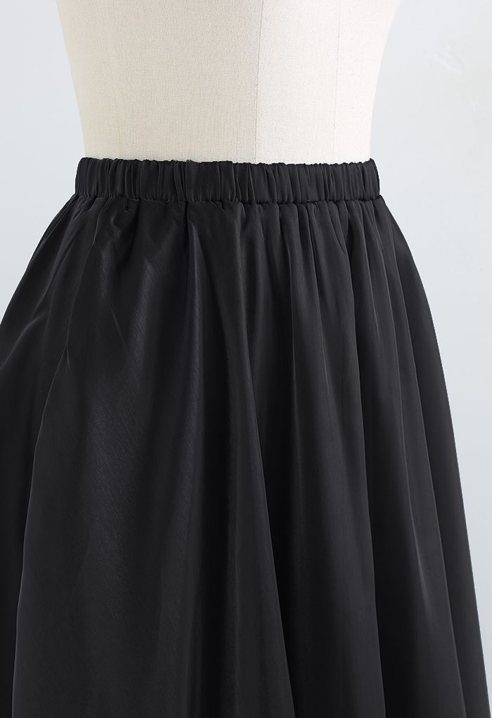 Flowy Organza Flare Midi Skirt in Black - Retro, Indie and Unique Fashion