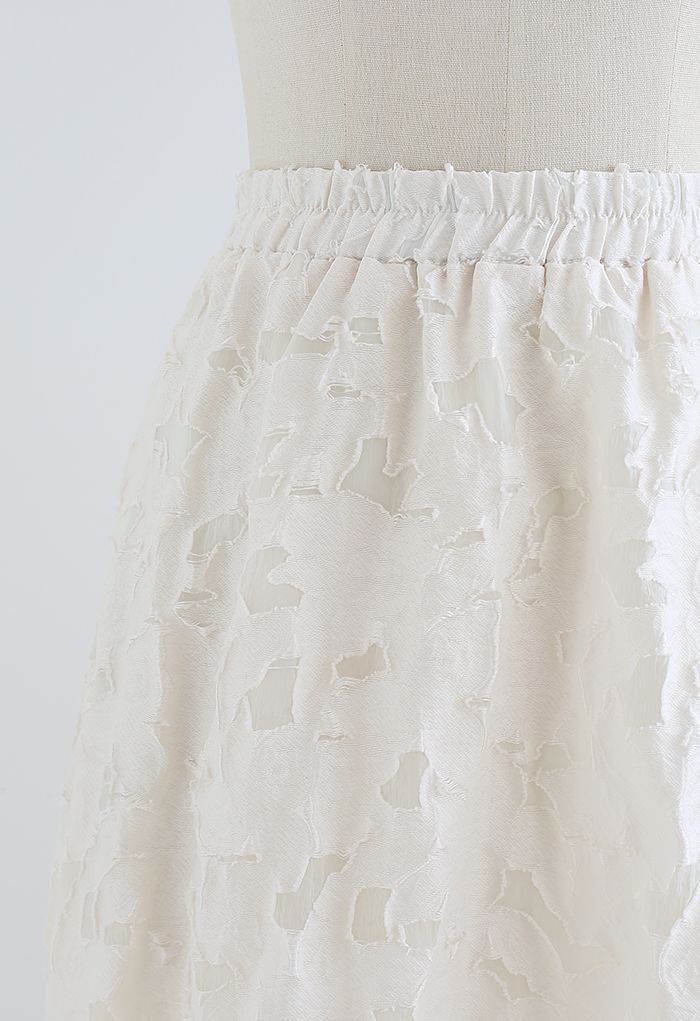 Leaf Jacquard Flare Midi Skirt in Cream - Retro, Indie and Unique Fashion