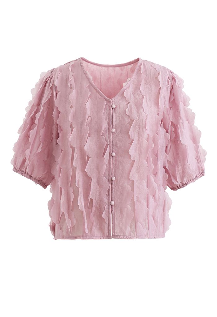 3D Flower Button Down Top in Pink