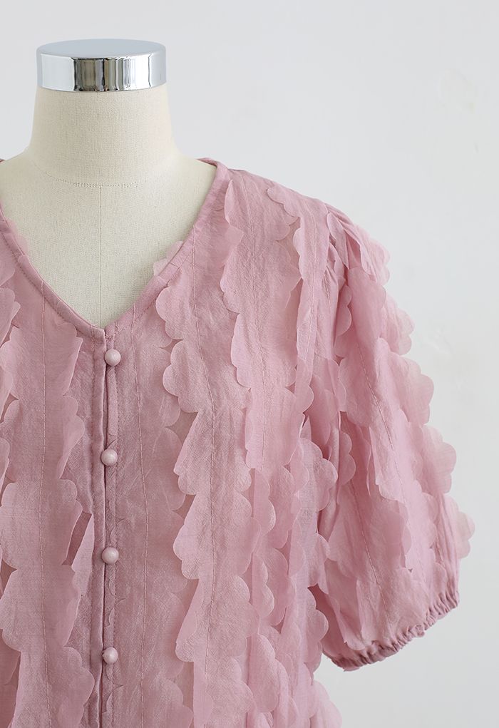 3D Flower Button Down Top in Pink