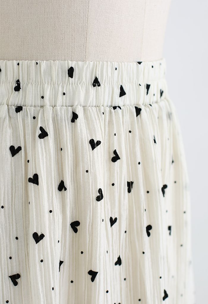 Black Velvet Heart Side Pocket Midi Skirt in Ivory