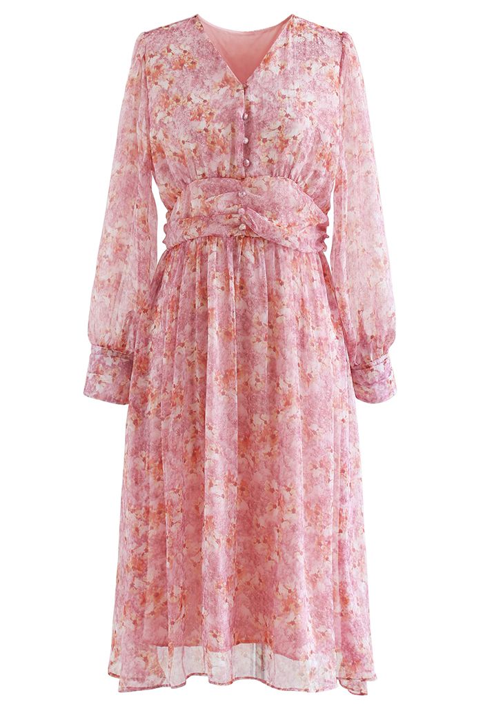 Romanticism Pink Floral Sheer Midi Dress - Retro, Indie and Unique Fashion