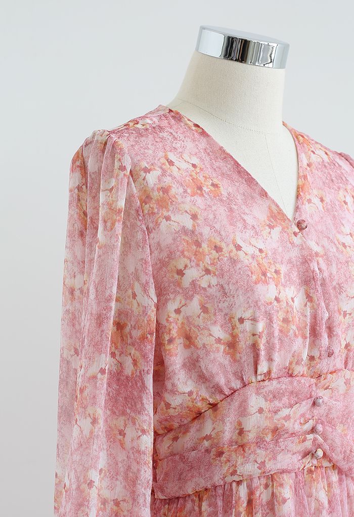 Romanticism Pink Floral Sheer Midi Dress - Retro, Indie and Unique Fashion