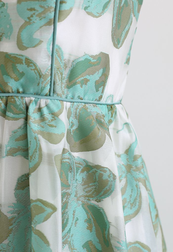 Green Leaves Jacquard Shirred Cami Dress - Retro, Indie and Unique Fashion