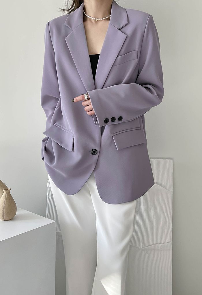 Three-Button Textured Blazer in Lilac - Retro, Indie and Unique Fashion
