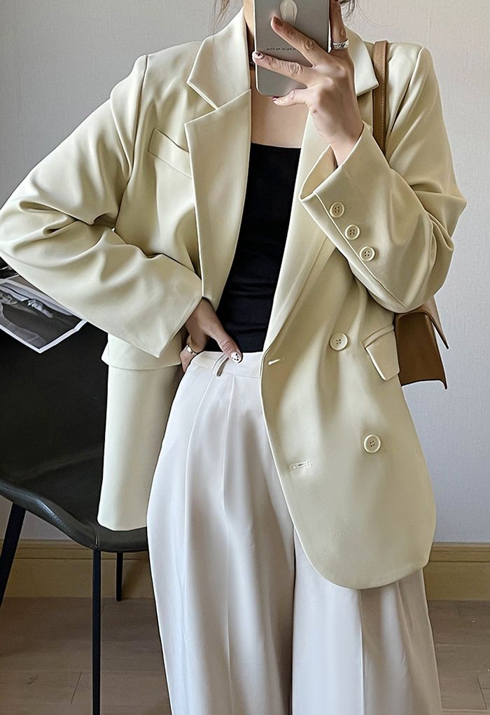 Double-Breasted Flap Pockets Blazer in Light Yellow - Retro, Indie and ...