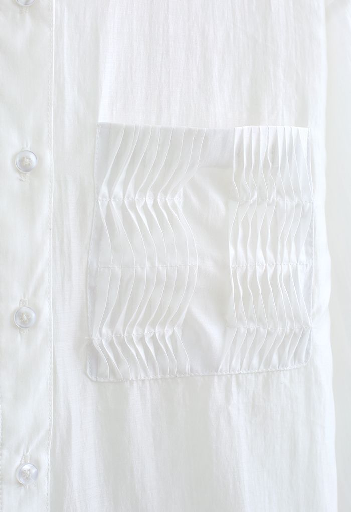 Pintuck Pocket Semi-Sheer Shirt in White