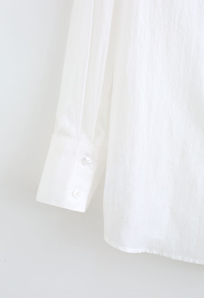 Pintuck Pocket Semi-Sheer Shirt in White