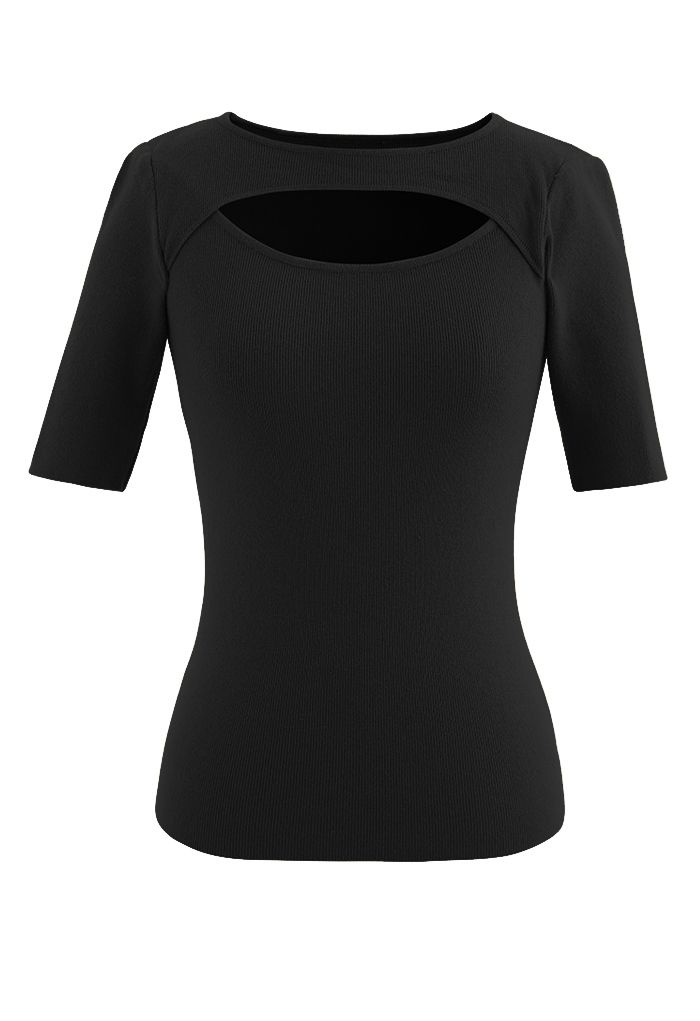 Cutout Neck Soft Knit Top in Black - Retro, Indie and Unique Fashion