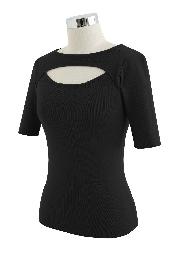 Cutout Neck Soft Knit Top in Black - Retro, Indie and Unique Fashion