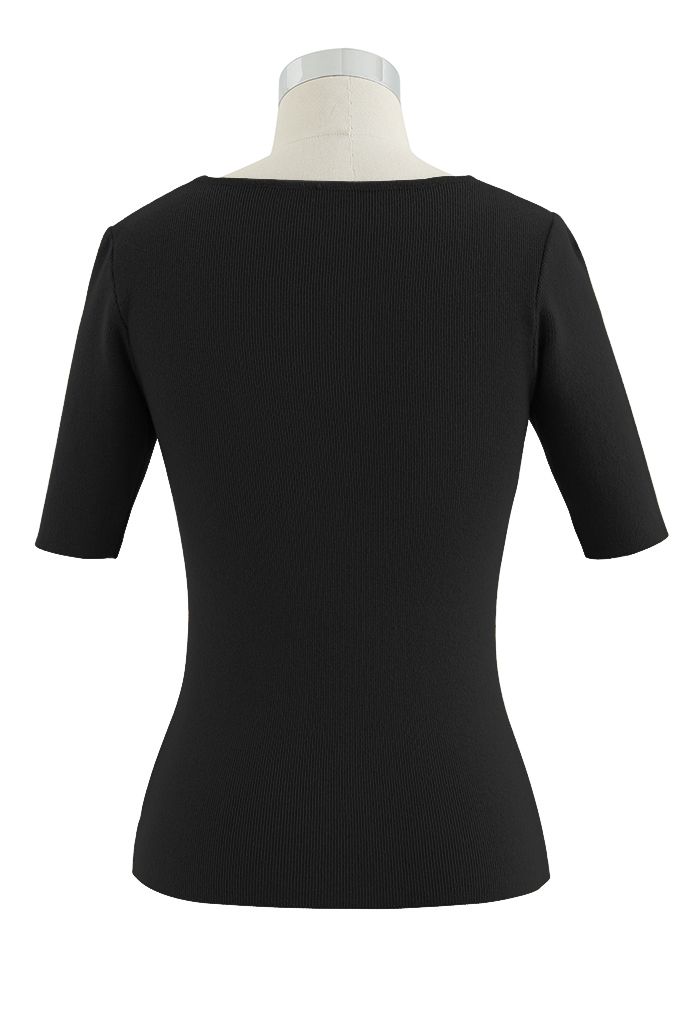 Cutout Neck Soft Knit Top in Black - Retro, Indie and Unique Fashion