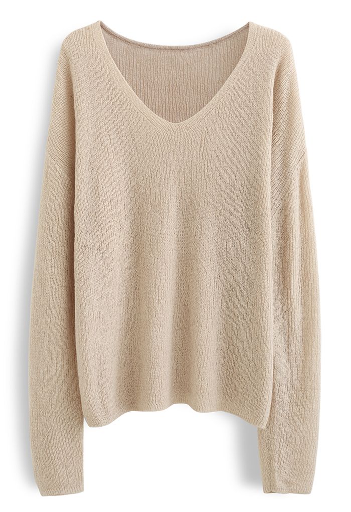 Hollow Out Loose Knit Top in Light Tan - Retro, Indie and Unique Fashion