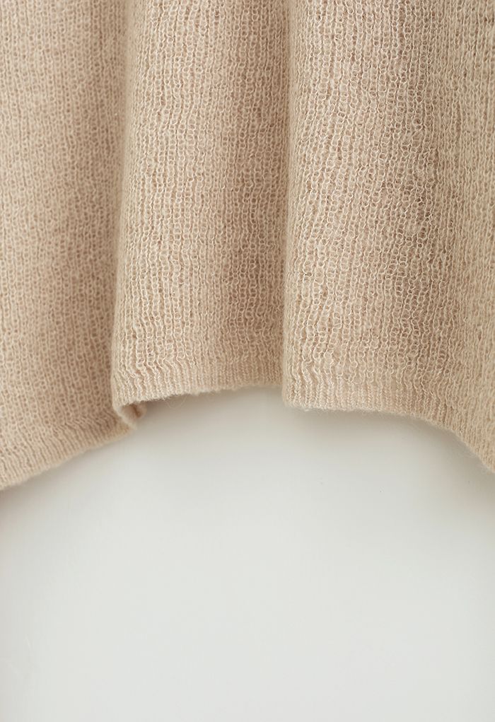 Hollow Out Loose Knit Top in Light Tan