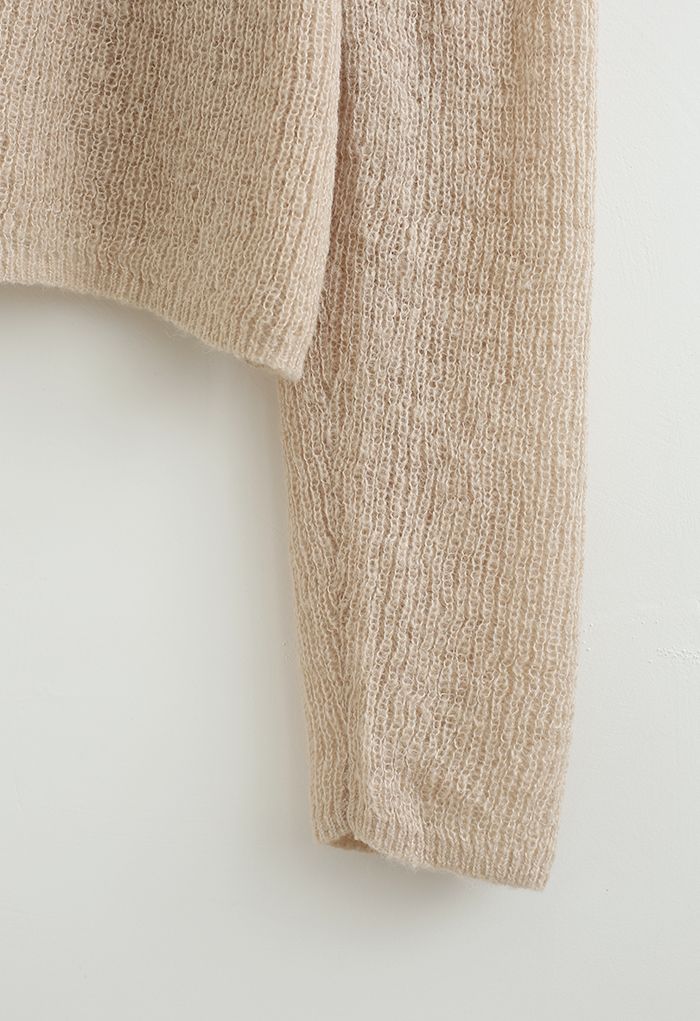 Hollow Out Loose Knit Top in Light Tan