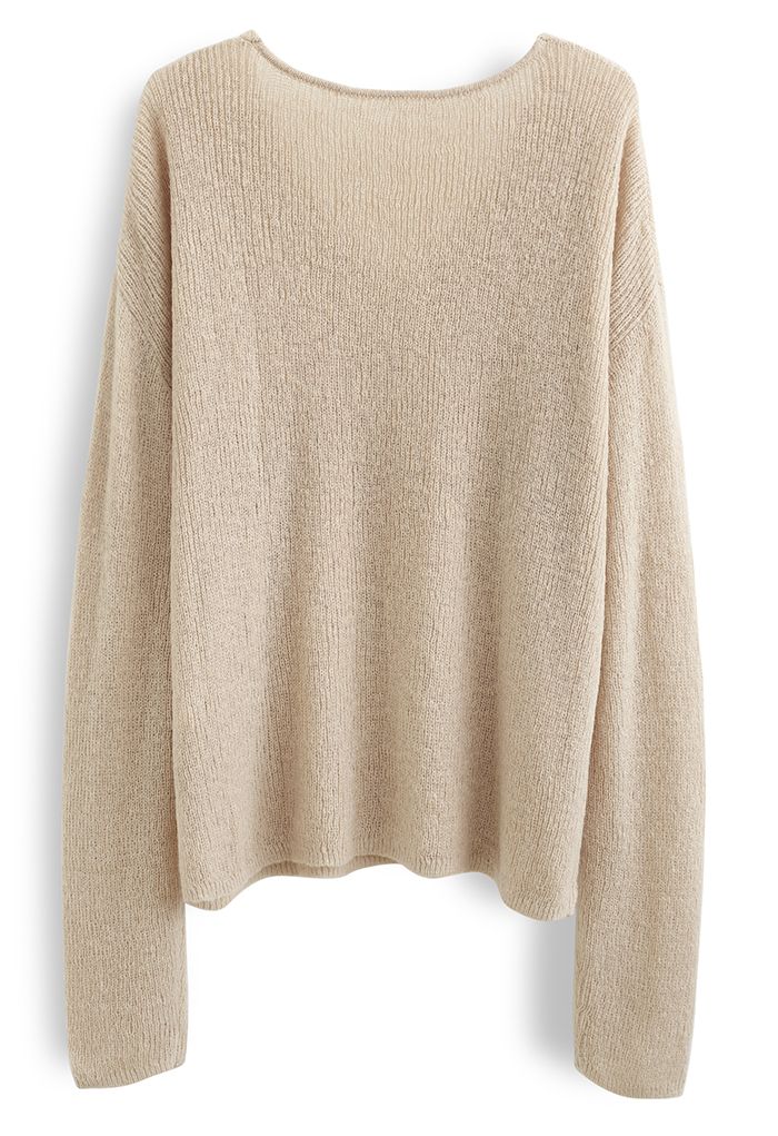 Hollow Out Loose Knit Top in Light Tan - Retro, Indie and Unique Fashion