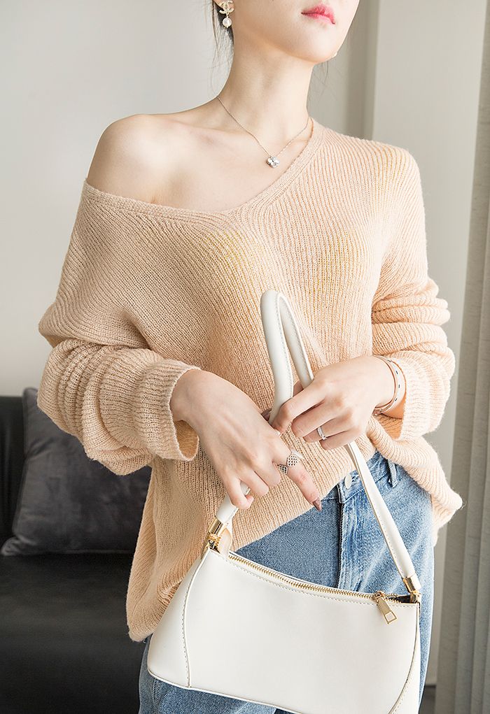 Hollow Out Loose Knit Top in Light Tan