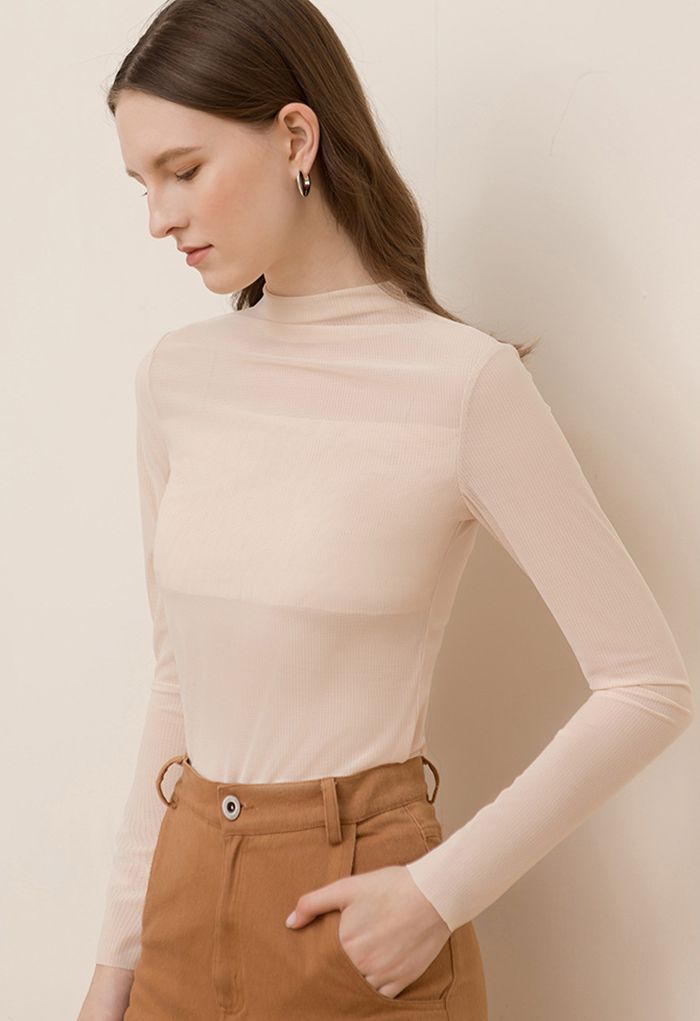 Creamy Mock Neck Fitted Top