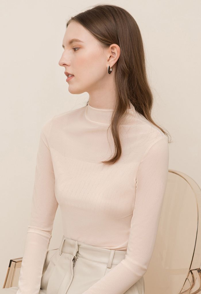 Creamy Mock Neck Fitted Top