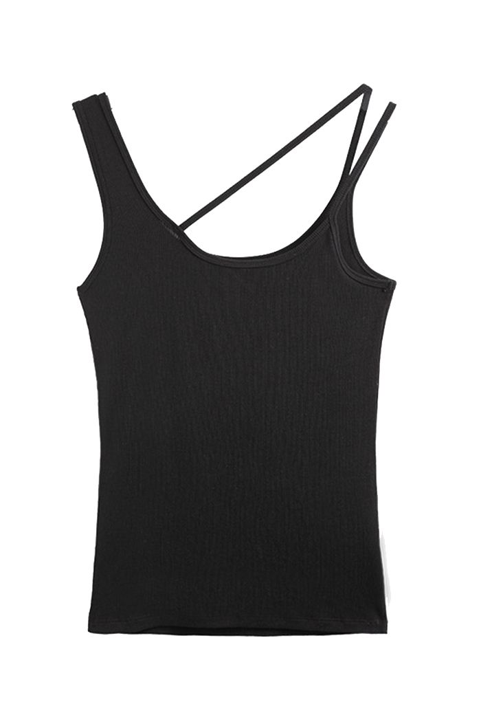 Buttoned Front Strappy Crop Tank Top in Black - Retro, Indie and