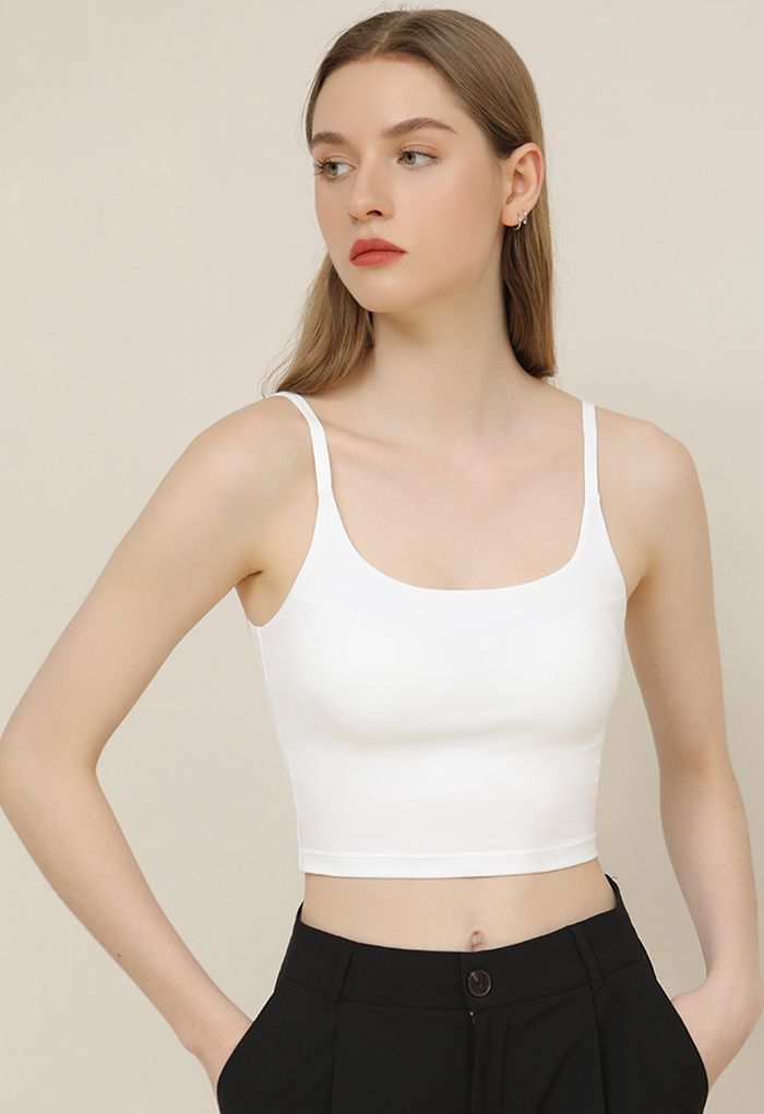 Built-in-Bra Comfy Tank Top in White - Retro, Indie and Unique Fashion