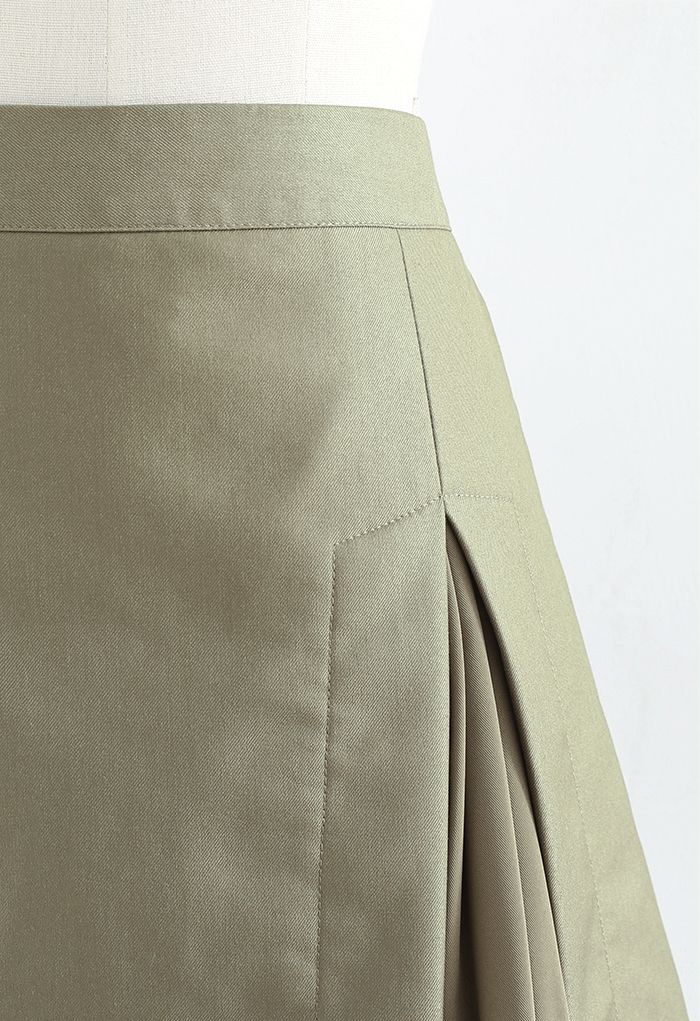 Spliced Pleated Mini Skirt in Khaki - Retro, Indie and Unique Fashion