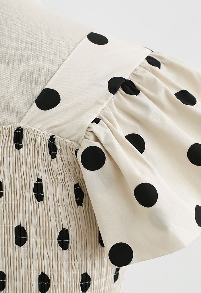 Polka Dot Shirred Wrap Cotton Top