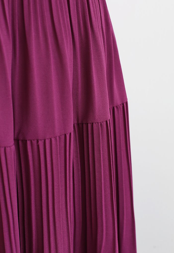 High Waist Pleated Panelled Skirt in Magenta - Retro, Indie and Unique ...