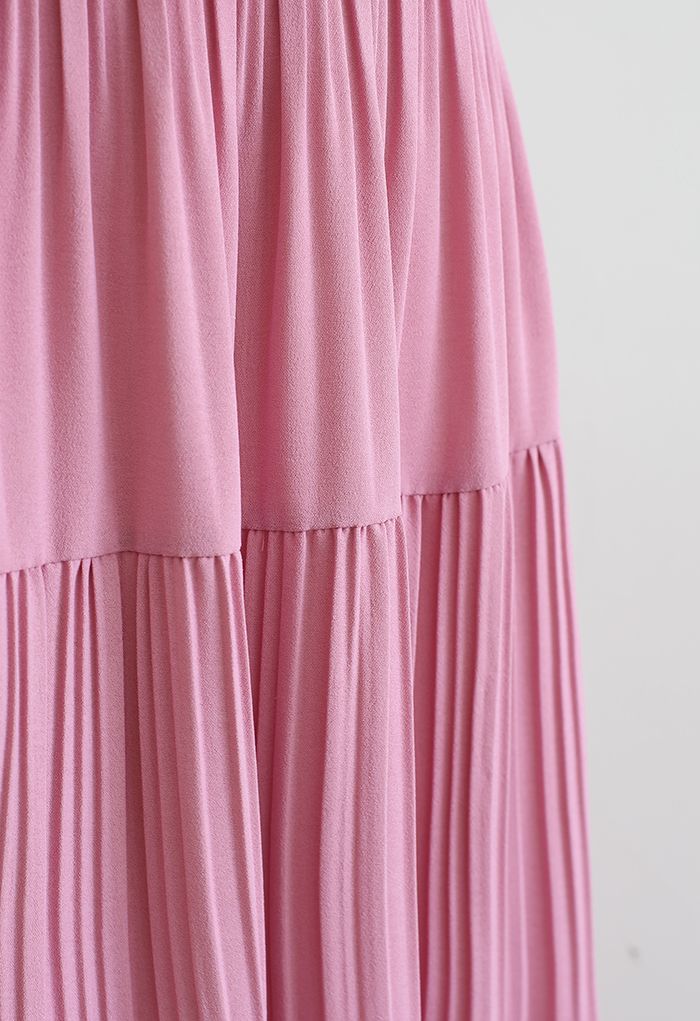 High Waist Pleated Panelled Skirt in Pink