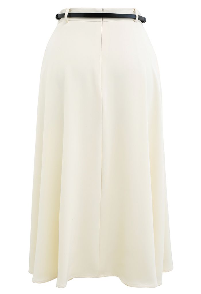 Neat Design Side Pocket Flare Midi Skirt in Ivory - Retro, Indie and ...