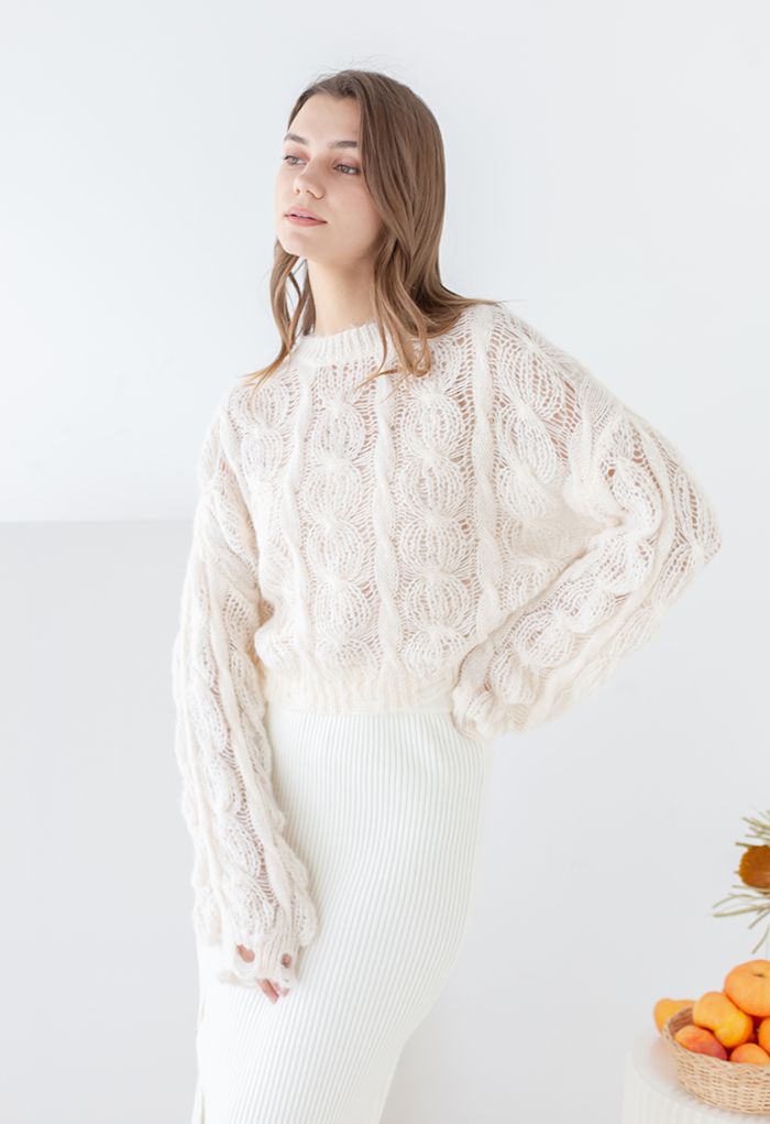 Ultra-Soft Hollow Out Cable Knit Sweater in Ivory - Retro, Indie and ...