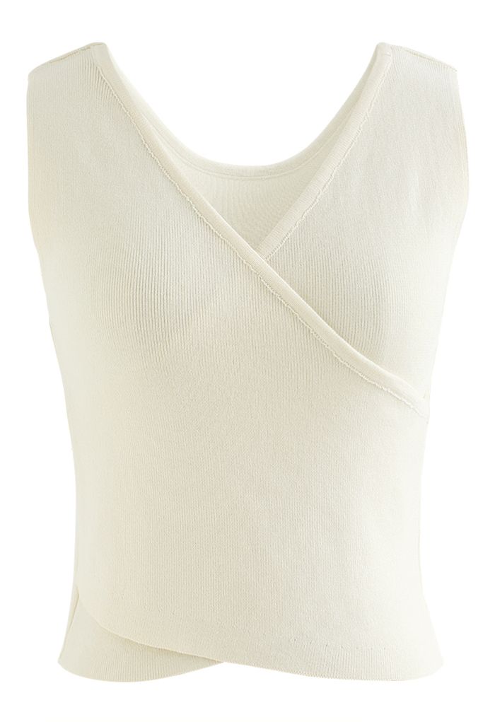 Faux Wrap Knit Tank Top in Cream