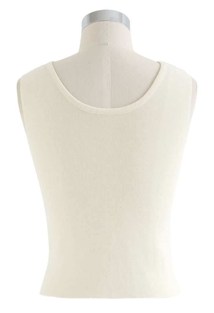 Faux Wrap Knit Tank Top in Cream