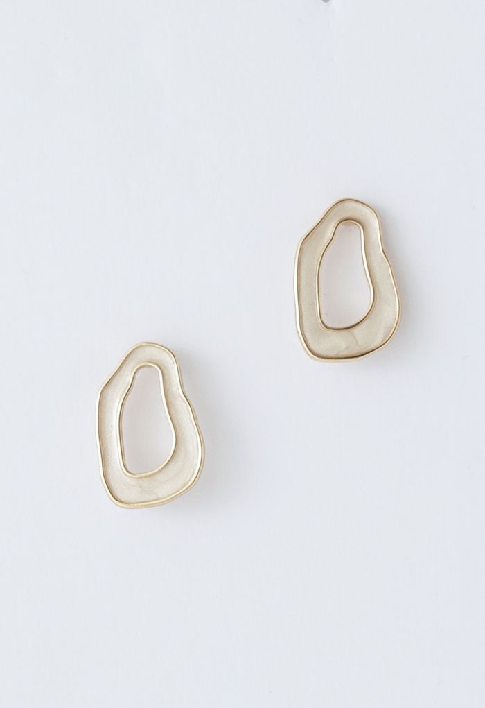 Irregular Shape Golden Edge White Earrings