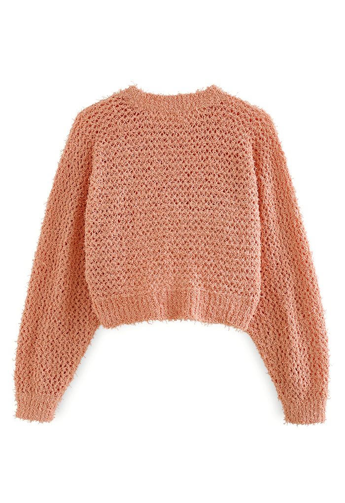 Hollow Out Asymmetric Hem Knit Crop Top in Orange