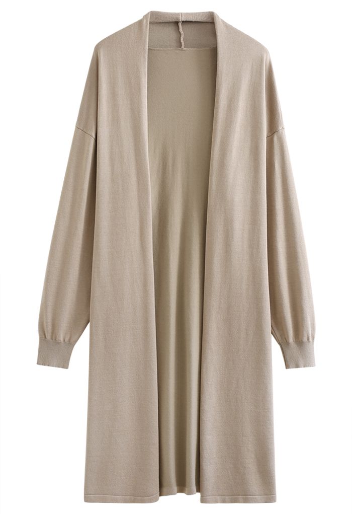 Shawl Collar Loose Longline Cardigan in Camel