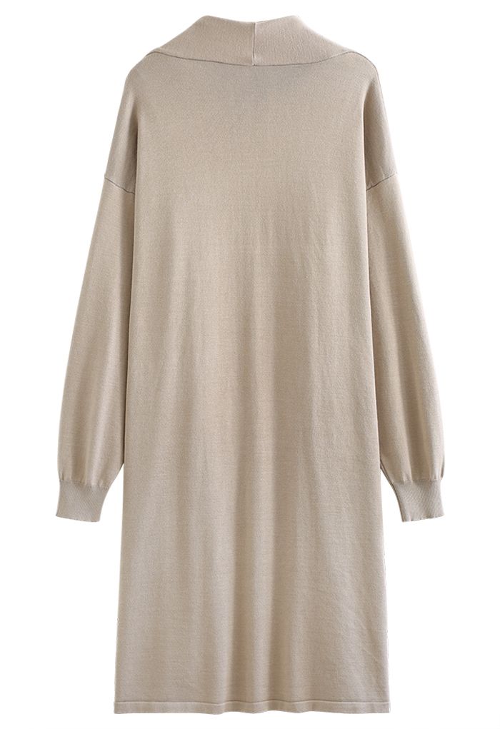 Shawl Collar Loose Longline Cardigan in Camel