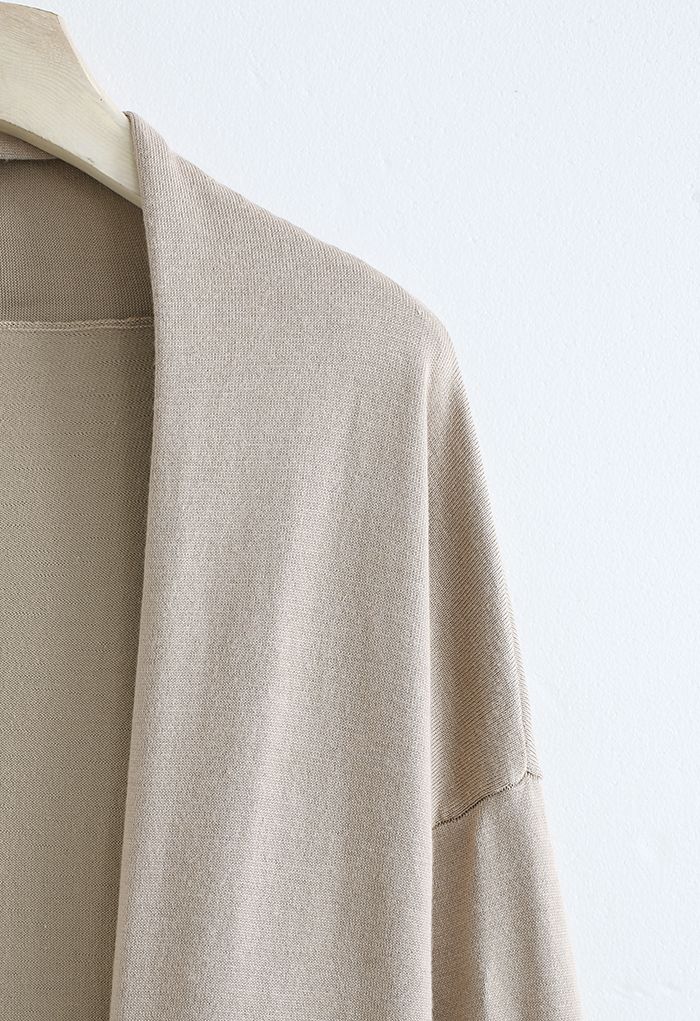 Shawl Collar Loose Longline Cardigan in Camel