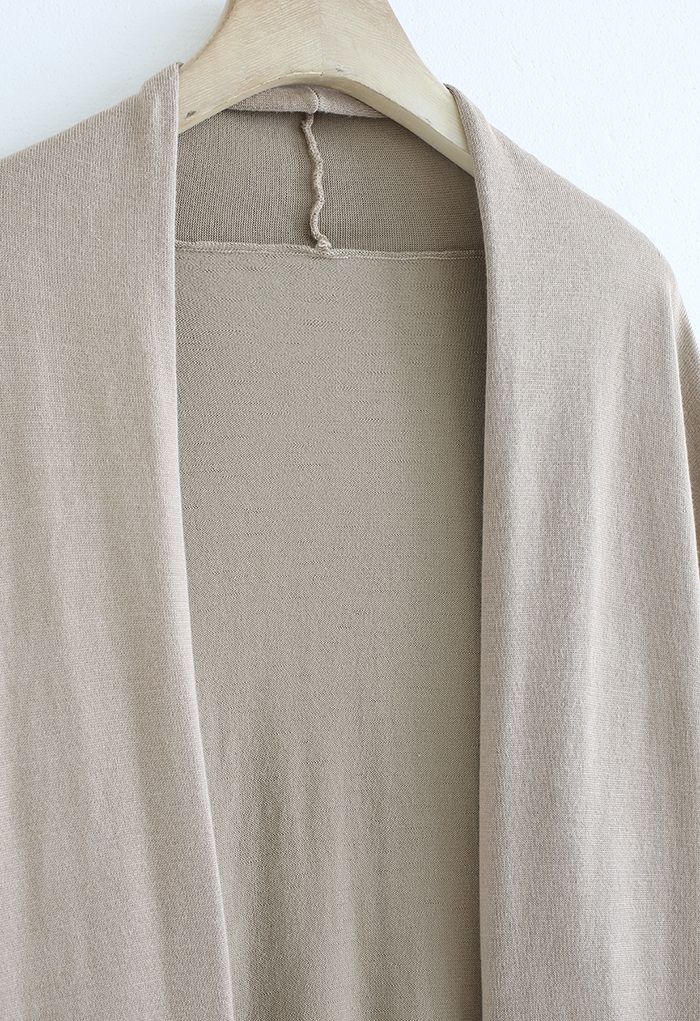 Shawl Collar Loose Longline Cardigan in Camel