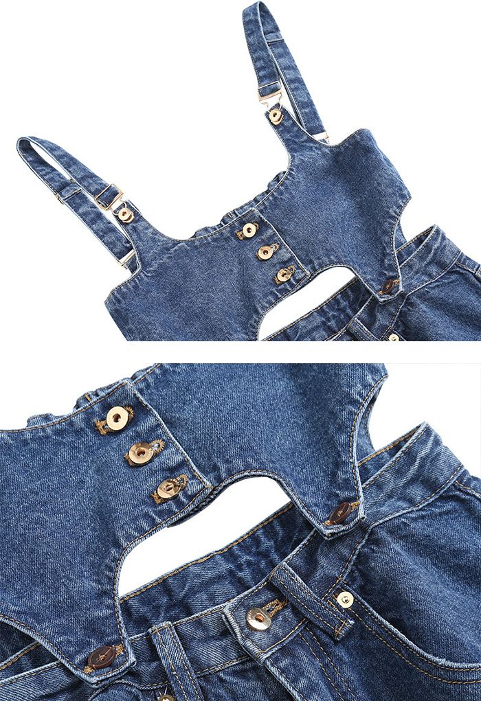 Detachable Straight Leg Denim Bib Overalls