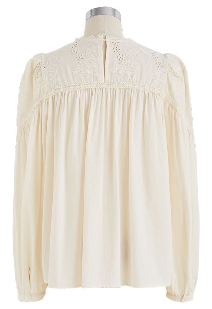 Embroidered Eyelet Puff Sleeve Dolly Top