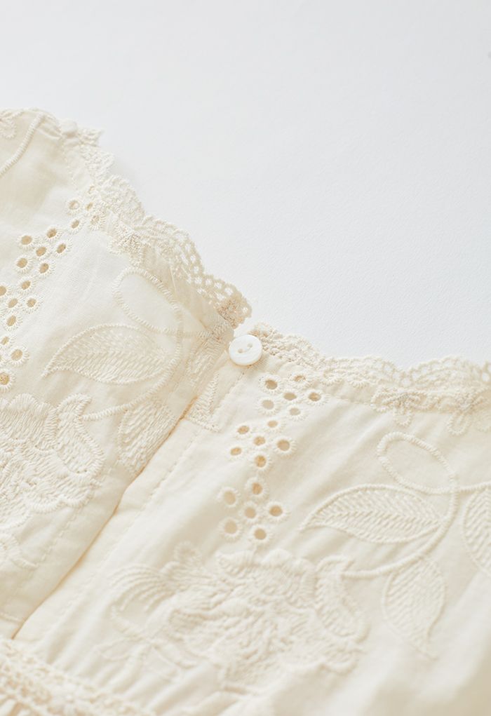 Embroidered Eyelet Puff Sleeve Dolly Top