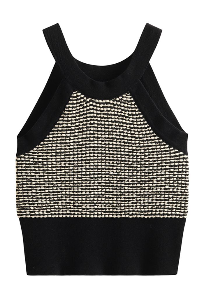 Textured Knit Halter Neck Crop Tank Top